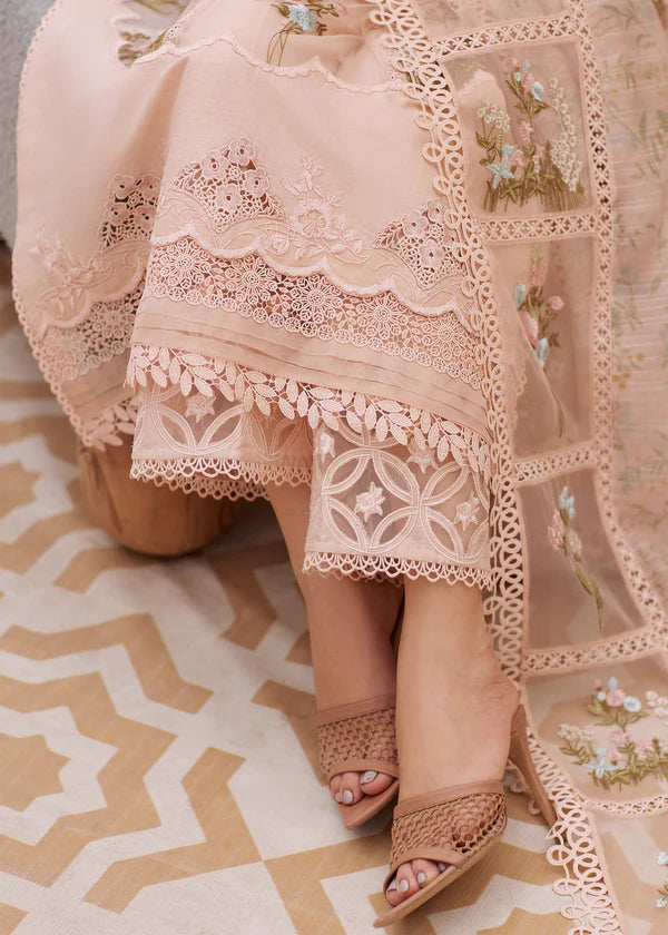 Lawn-3PC Embroidered Shirt with Organza Printed Dupatta with Embroidery - 5109