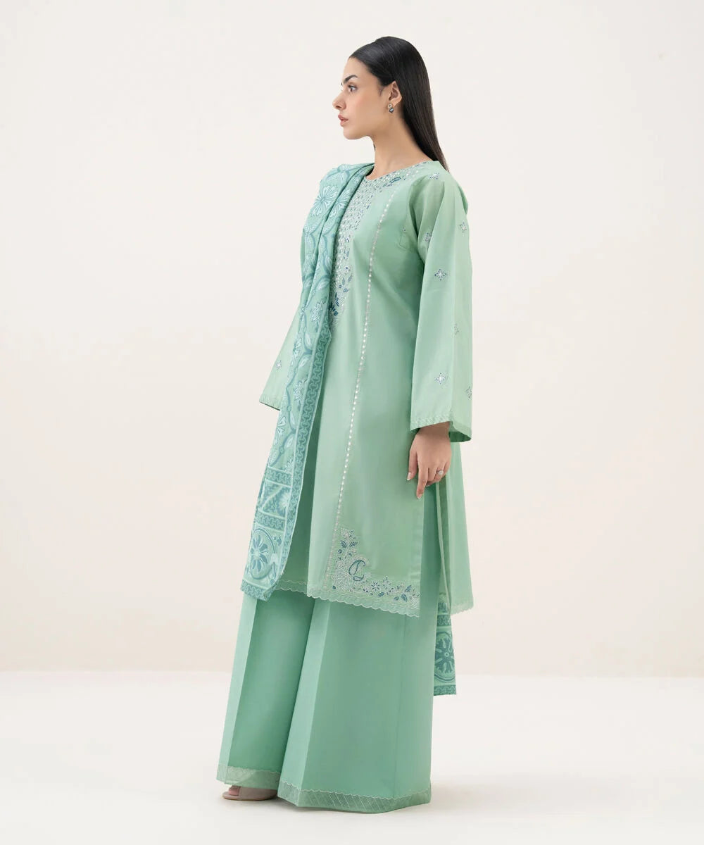 3 Piece - Embroidered Cotton Suit