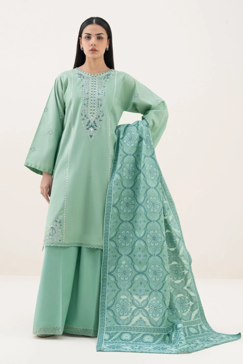 3 Piece - Embroidered Cotton Suit